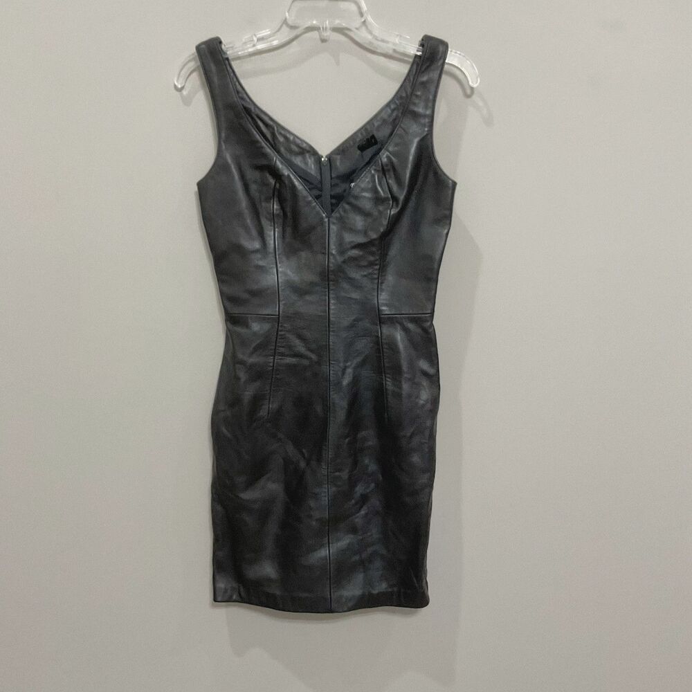 North Beach Leather by Michael Hoban Vintage 80s Black Leather Dress Sz 7/8 New